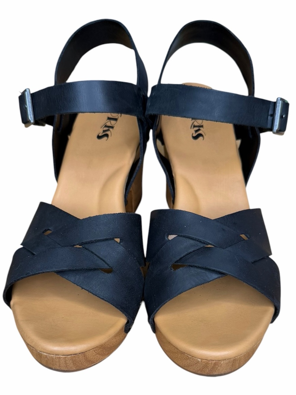 Korks Black Leather Platform Heeled Sandals Women’s Size 10M